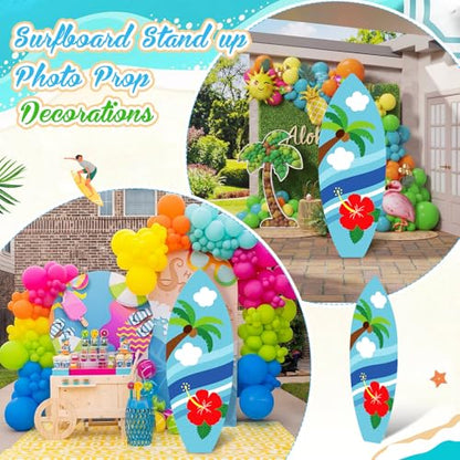 Yalikop 6 Ft Hawaii Surfboard Cardboard Cutout Stand Up Photo Prop - Hawaiian Tropical Party Decorations Standee Surfboard Foam Board for Garden Yard Sign Decor Luau Beach Party Supplies - style: Coconut Tree