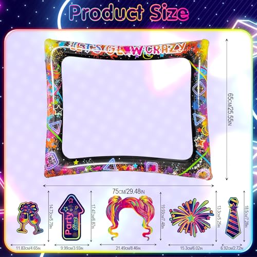 Glow Neon Inflatable Photo Frame & Props, 30Pcs Neon Photo Booth Props with Let's Glow Crazy Inflatable Selfie Picture Frame for Neons Disco Black Light Party Supplies - color: Let's Glow