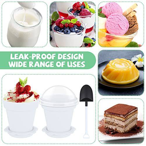 Honeydak 25 Pack Flowerpot Dessert Cup Plastic Cake Cups with Lid Shovel Spoon Mini Flower Pot Dessert Cups Ice Cream Yogurt Cupcake Holder Containers for Birthday Party Supplies DIY Baking(White) - color: White