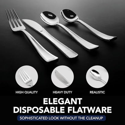 Party Essentials Disposable Plastic Cutlery/Heavy-Duty Flatware/Silverware for All Events, 100-Count(Pack of 1), Shiny Silver Soup Spoons - color: Shiny Silver Soup Spoons, size: 100-Count(Pack of 1)