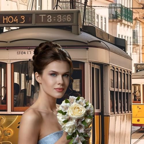Lisbon Tram Backdrop Background for Photography 5x7ft Photobooth Professional Photo Backdrop Curtains Video Photography Studio Photo Backgrounds Banner Booth Background Screen Parties - color: Lisbon Tram