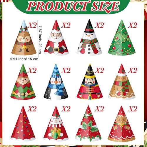 24 Pcs Christmas Party Hats Paper Xmas Tree Reindeer Santa Snowman Elf Cone Hat Christmas Photo Props Party Favors - style: Classic Style