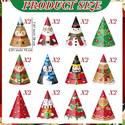 24 Pcs Christmas Party Hats Paper Xmas Tree Reindeer Santa Snowman Elf Cone Hat Christmas Photo Props Party Favors - style: Classic Style