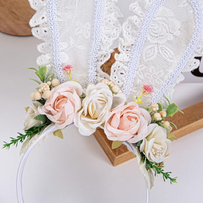 Easter Flower Bunny Ears Headband for Women Girls Easter Hairband Flower Rabbit Ears headband - color: Multicolor
