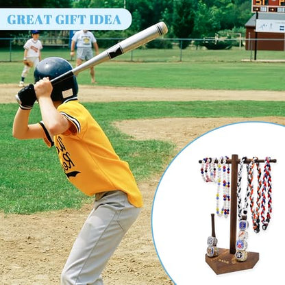Wooden Baseball or Softball Drip Necklace Organizer Holder, Championship Ring Display Holder, Softball Ring Holder, Sports Ring Holder, Drip Necklace Championship Ring Holder Baseball Display Gift - color: Wood