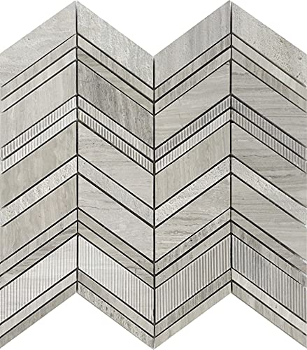 4 x 5 Wooden Gray Textured Chevron Marble Mosaic Sample Tile Having 1 sqft Coverage - color: Wooden Gray, size: Sample Swatch (4 x 5 in)