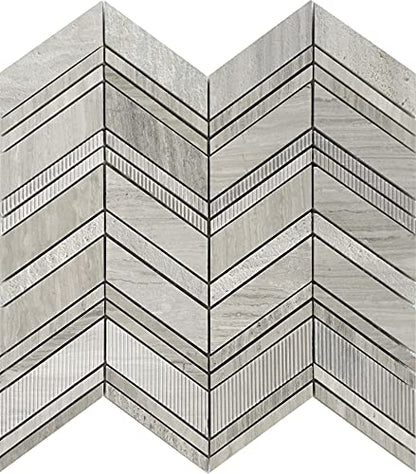 Textured Chevron Wooden Grey Marble Mosaic Tile (6.09 Sq ft- Box of 5 Sheets) - color: Wooden Gray, size: 13 x 13.5 in (Pack of 5)
