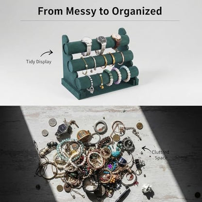 Velvet 3 Tier Bracelet Holder Display Stand, Detachable Jewelry Organizer Rack for Vendors, Green Watch Organizer Racks for Selling