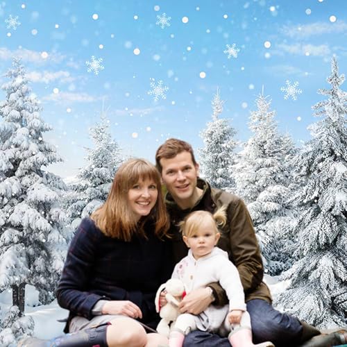Mocsicka Winter Forest Backdrop 7x5ft White Snow Scene Photo Background Xmas Trees Snowflake Winter Wonderland Holiday Party Decor Studio Photobooth Props - size: 7x5ft (82x60 inch)