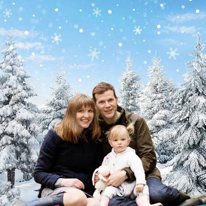 Mocsicka Winter Forest Backdrop 7x5ft White Snow Scene Photo Background Xmas Trees Snowflake Winter Wonderland Holiday Party Decor Studio Photobooth Props - size: 7x5ft (82x60 inch)
