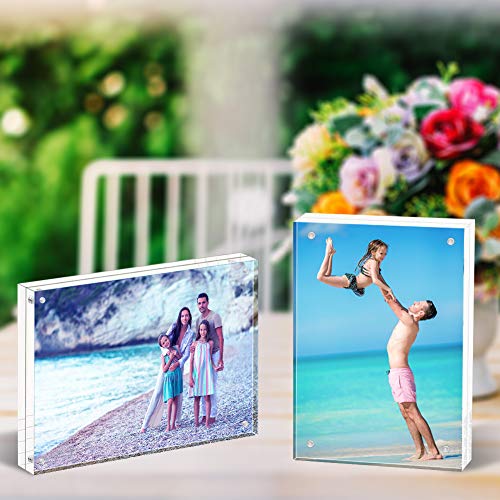 HELPLEX Acrylic Frame, 5 Pack 5x7 Acrylic Picture Frames, 24mm Thicker Frameless Clear Frame Double Sided Magnetic Frame, Free Standing Desktop Display Stand - size: 5x7(5 PACK)