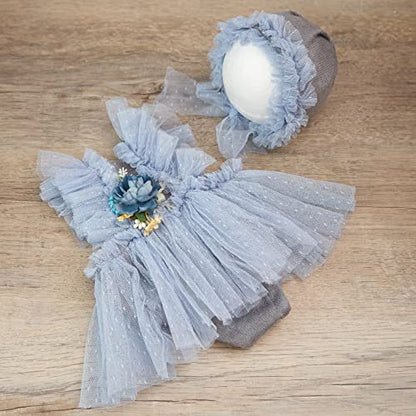 Zeroest Newborn Photography Prop Outfits Girl Lace Outfit Set Baby Girl Photo Shoot Infant Princess Photos - color: Grey