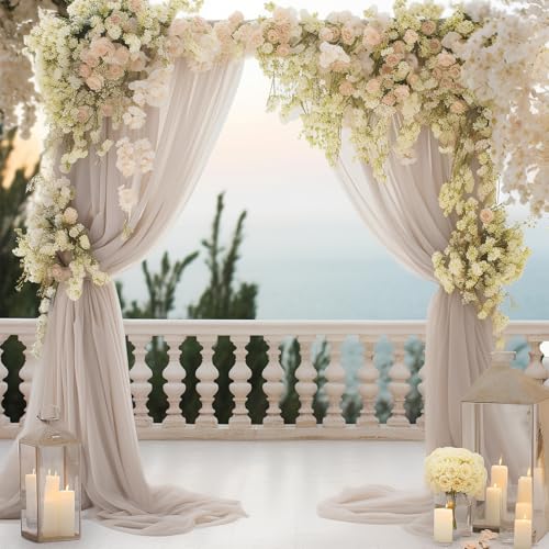 PARTISKY 10ftx7ft Taupe Chiffon Backdrop Curtains, Wrinkle-Free Sheer Fabric Photo Drapes for Wedding Ceremony Arch Birthday Baby Shower Photography Stage Decor 5ft x 7ft, 2 Panel - color: Taupe, size: 10ft x 7ft