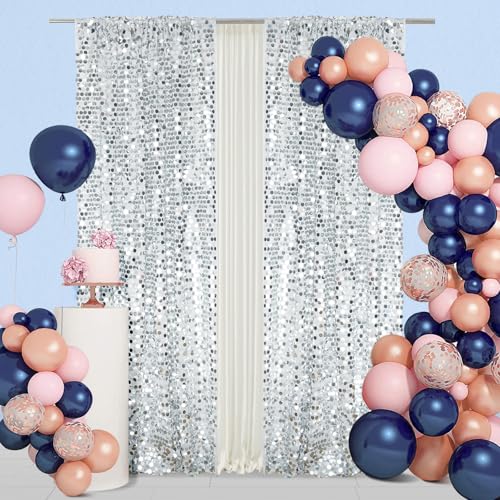 SquarePie Shimmer Wall Backdrop Big Payette Sequin Curtain 4FT x 7FT Silver Background for Party Wedding 1 Panel - color: Silver