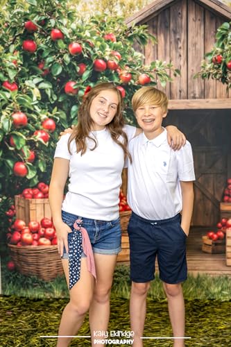 Kate Fall Red Apple Orchard Barn Backdrop Photo Background Studio Props,7x5ft