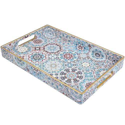 Spsyrine Bathroom Vanity Tray with Handles for Dresser Tops, Countertop, Perfume Decorative Tray, 11.8” * 7.87” *1.37” C2 - color: Multi 2