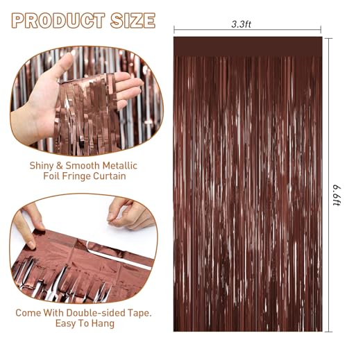 Coffee Brown Tinsel Backdrop Foil Fringe Curtains - 2 Packs Door Streamers Backdrop for Birthday Door Decorations, Party Supplies for Bachelorette, Graduation, Christmas, Football Game - color: Coffee Brown