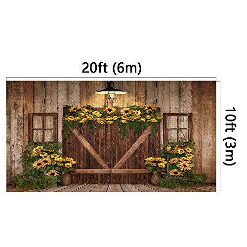Kate 20x10ft Spring Sunflowers Photography Backdrops Vintage Wood Wall Wooden Fence Photo Background Studio - size: 20x10ft