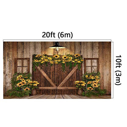 Kate 20x10ft Spring Sunflowers Photography Backdrops Vintage Wood Wall Wooden Fence Photo Background Studio - size: 20x10ft