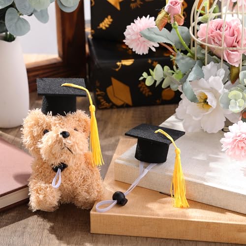 Eccliy 2 Pcs Pet Graduation Caps Mini Bachelor Hats with Tassel for Small Animal Guinea Pigs Hedgehog Bird Turtles Hamster Photo Props Graduation Holiday Festival Party Accessory (Yellow) - color: Yellow