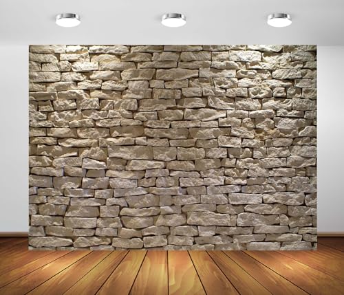 12x10ft Fabric Stone Wall Backdrop Ancient Rock with Light Background Brick Stone Wall Textured Backdrops Home Garden Wallpaper Birthday Party Cake Table Decor Photo Props - size: 12x10FT