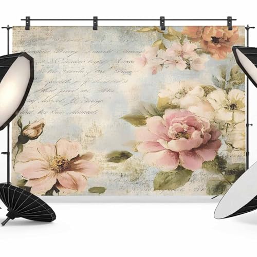 Watercolor Pink White Flowers Backdrop for Photography, Vintage Letter Texture Photo Backdrop Portrait Background Party Banner Photo Backgrounds for Studio Booth Props, 7x5ft - color: LightPink, size: 7x5FT