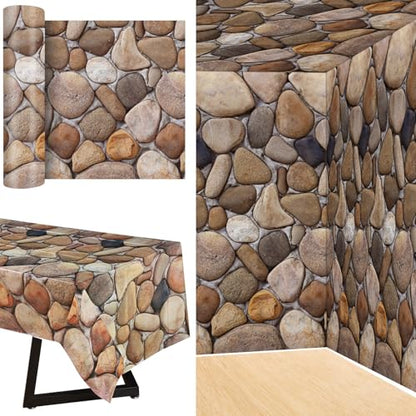 Tegeme 200 ft x 54 Inch Cobblestone Wall Tablecloth Roll Castle Wall Backdrop Disposable Plastic Stone Pattern Table Covers for Medieval Party Supplies Vbs Vacation Bible School Decor - size: 200 ft, style: Cobblestone