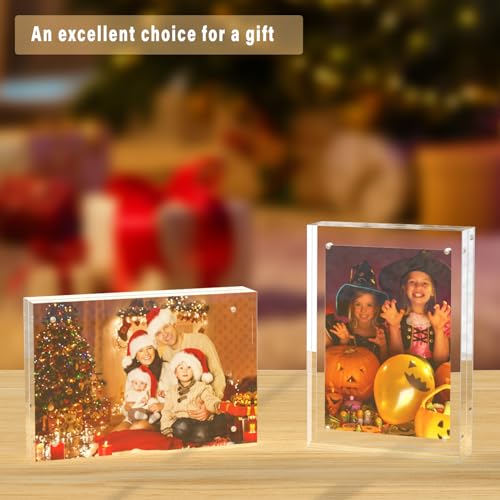 HELPLEX Acrylic Frame, 5 Pack 3.5x5 Acrylic Picture Frames, 20mm Thicker Frameless Clear Double Sided Magnetic Frame, Free Standing Desktop Display - size: 3.5x5(5 PACK)
