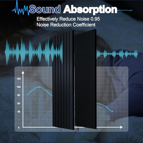 NeatiEase Wood Slat Wall Panels, 4-Piece 96" x 12.6", Soundproof & Noise Cancelling, Acoustic Wall Panels (Black) - color: Black, size: 96" x 12.6"