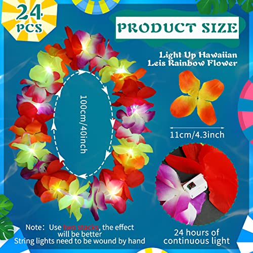 Sherr 24 Pcs LED Leis Light Up Wedding Hawaiian Leis Flower Necklace with LED Lights Beach Tropical Carnival Party Wedding Supplies Luau for Masquerade - color: Multicolour