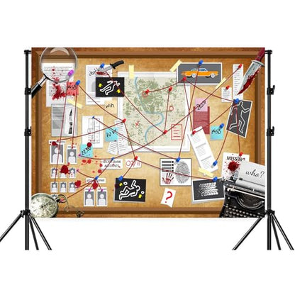 8X6FT Crime Scene Decorations Backdrop Murder Mystery Party Photo Backdrop Detective Photography Background Halloween Spy Party Decorations Background Board Banner Photo Booth Prop Wall Decor - size: 8X6FT