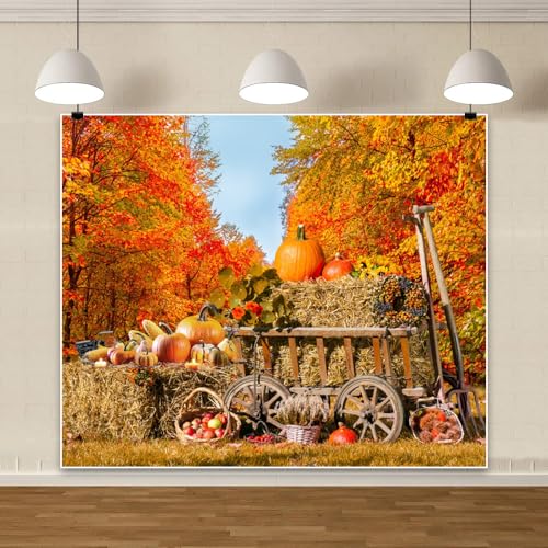 Fall Backdrops for Photography Vinyl Thanksgiving Autumn Backdrop Pumpkin Harvest Barn Background Baby Birthday Portrait Party Banner Decoration Photo Studio Props 8 * 6ft - color: Red, size: 8x6ft