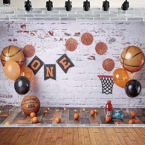 Basketball Theme Photography Backdrop Baby Boy 1st Birthday Cake Break Portrait Background Basketball Balloons Decoration Baby Shower Banner Photo Booth Props,8x6ft