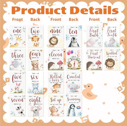 Baby Milestone Cards, 10pcs Double Sided Newborn Photo Prop, First Words, Haircut & More, First Year Monthly Milestone Cards, Jungle Safari Pregnancy Announcement Ideas Decor Supplies(04) - style: Jungle Safari