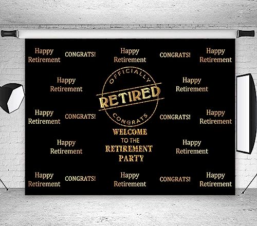Officially Retired Black Golden Banner Backdrop for Photography, 7x5FT, Happy Retirement Party Background, Photo Booth Studio Props MBMYLU154 - size: cotton polyester-7x5ft