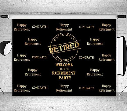 Officially Retired Black Golden Banner Backdrop for Photography, 7x5FT, Happy Retirement Party Background, Photo Booth Studio Props MBMYLU154 - size: cotton polyester-7x5ft