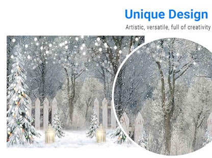 Funnytree 10x8FT Winter Photography Backdrop Glitter Snowy Forest Pine Tree Background Let It Snow Christmas Xmas Holiday Party Decor Banner Portrait Studio Booth Photobooth Props - size: 118 x 95 in