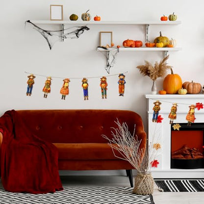 Thanksgiving Scarecrow Garland Fall Wooden Scarecrow Banner Fall Decorations for Home, Wooden Hanging Garland for Autumn Harvest Party Wall Decor Photo Booth Backdrop - style: Scarecrow