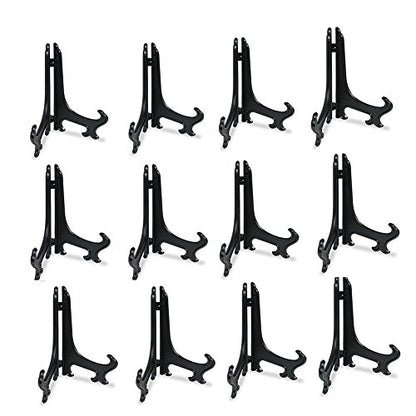 Artliving 5 Inch Black 12pcs/Set Plastic Easels Plate Display Stands Picture Frame Stand Holder - color: Black, size: 5 Inch (12 Pack)