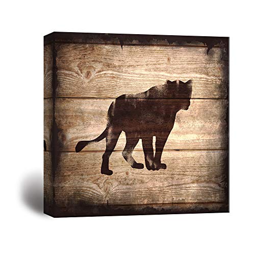 wall26 - Square Canvas Wall Art - Lion Silhouette on Rustic Wood Board Texture Background - Giclee Print Gallery Wrap Modern Home Art Ready to Hang - 12x12 inches - color: Lion - 07, size: 12"L x 12"W
