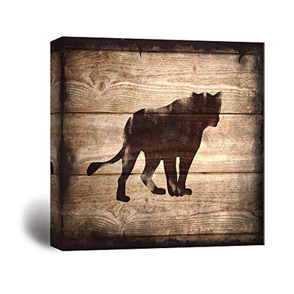 wall26 - Square Canvas Wall Art - Lion Silhouette on Rustic Wood Board Texture Background - Giclee Print Gallery Wrap Modern Home Art Ready to Hang - 12x12 inches - color: Lion - 07, size: 12"L x 12"W