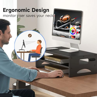 Pholiten Monitor Stand Riser, Desktop Stand, Computer Stand, Ergonomic Design, Two-Level Design, Desktop Organization, Keyboard Smartphone Storage, Printer Stand, Display Stand, 16.5 x 9.3 x 5.6