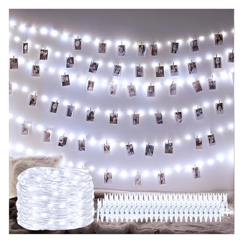 Decute 100 LED 50 Photo Clips String Lights Holder 33FT Starry Fairy Lights for Hanging Pictures Cards Memos USB Powered with Switch Perfect for Bedroom Wedding Dorm Christmas Decor (Cool White) - color: Cool White