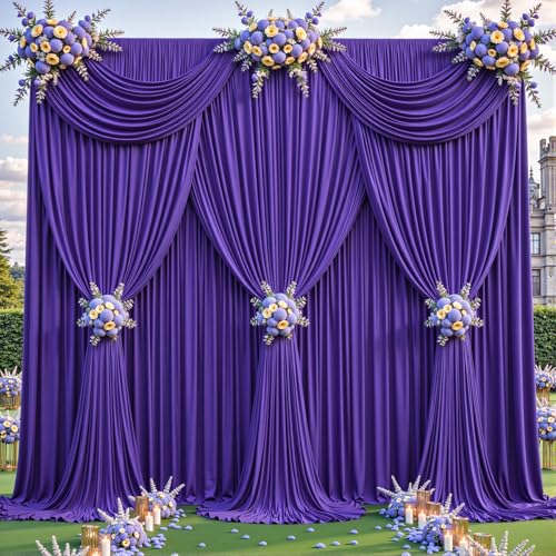 4 Panles Purple Backdrop Curtains - Wrinkle Free Fabric Backdrop Curtain for Photoshoot, 10FT Wedding Party Photo Backdrop Drapes for Birthday Baby Shower Photography Stage Background Decorations - color: Purple, size: W4' x H10'(4 panels)
