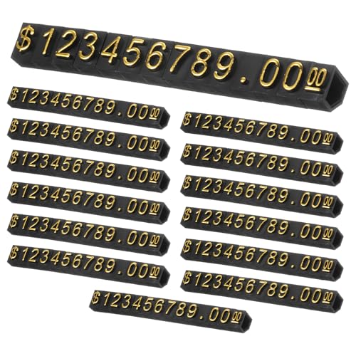uxcell 14 Set Price Display Cube, Adjustable Price Tag Stand Removable Mini Tag Number Letter Price Dollar Block Kit for Jewelry Retail Shop Price Signs (Black/Gold, 1.8" Length) - color: Black/Gold, size: 4.5"