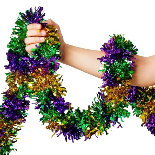 Mardi Gras Garland Decorations,50Ft Glitter Tinsel Garland Decor for Tree Mantle Bedroom Office Classroom Party Indoor Outdoor Holiday Home Green Gold Purple - color: Multi Color