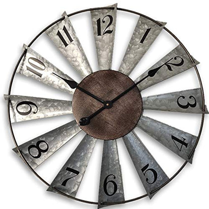 Mrocioa 30inch Windmill Distressed Metal Wall Clocks Rustic Large Decorative Clock Oversized Farmhouse Decor,Non Ticking,Battery Operated - size: 30 inch