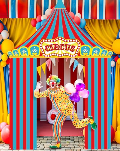 Mindsoft 3 Pcs Carnival Circus Party Decorations Circus Clown Birthday Decor Door Banner Clown Backdrop Photo Props Hanging Carnival Welcome Awning Birthday Party Decor (Red, Blue,Vintage Style) - color: Red, Blue, size: Vintage Style