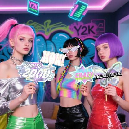 20 Pcs 2000s Photo Booth Props Kit, Dancing Disco Night Girl Birthday Selfie Decorations, Y2K Party Photography Supplies