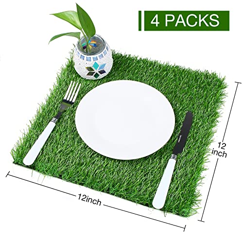 XLX TURF 4 Pack Artificial Grass Square Mats, 12"x12" Fake Grass Placemats to Match Table Runner for Golf Football Summer Party Table Centerpiece, Turf Patch for Crafts - size: 12 x 12 Inches / 4PC